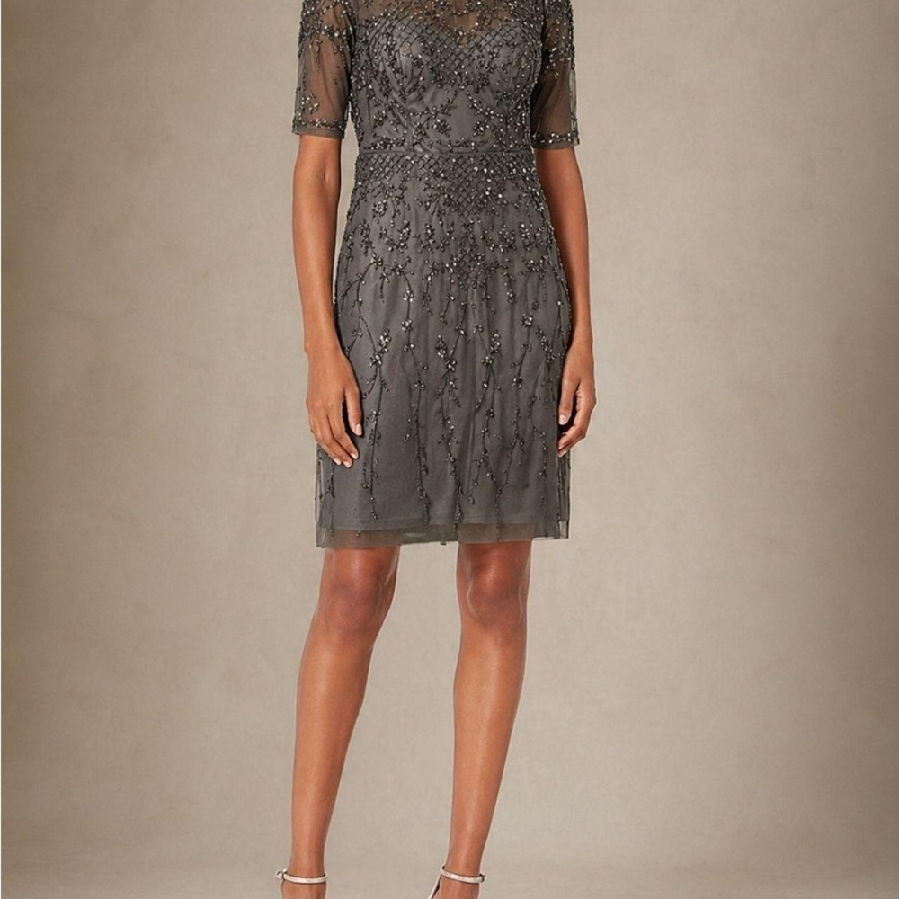 NWT Adrianna Papell 3/4 sleeve beaded cocktail party dress in color Led. Size 16